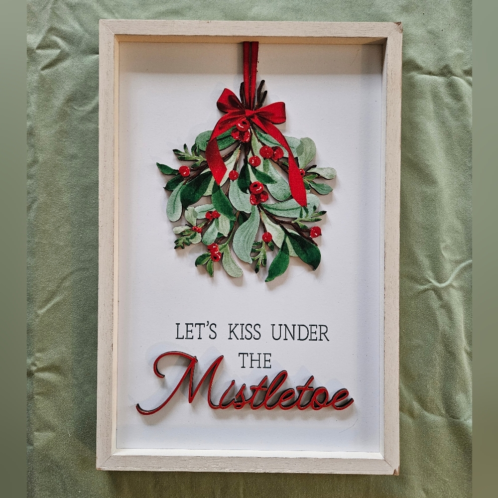 NEW Let's Kiss Under the Mistletoe Ashland Christmas Framed‎ Wall Decor
